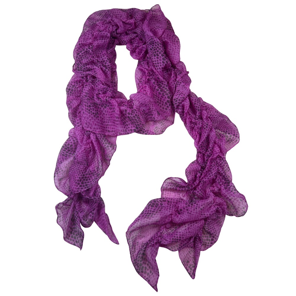 Purple Snakeskin Ruched Ruffle Scarf Long‎ 6ft Animal Print Sheer Wrap Accessory